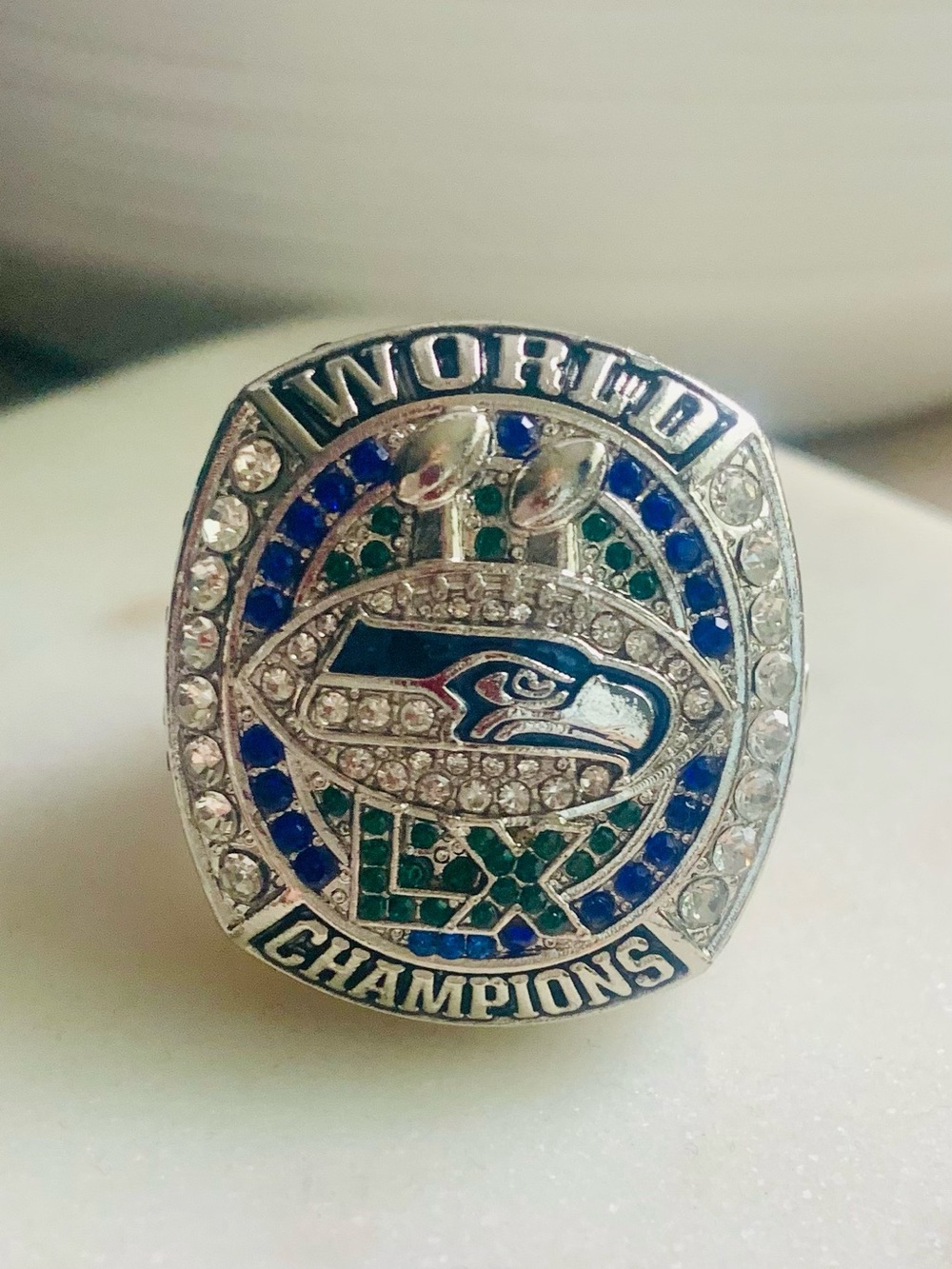 Seattle Seahawks Super Bowl Champions Style Ring - Blue & Green